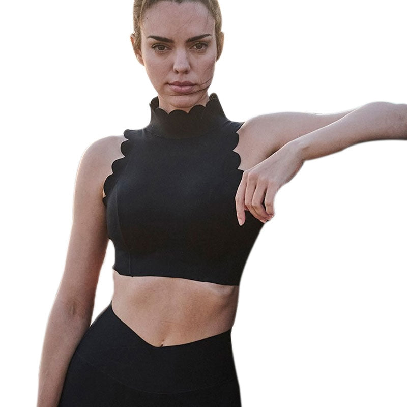Halter Sleeveless Yoga Bra Lace Thick Shoulder Strap Beauty Back