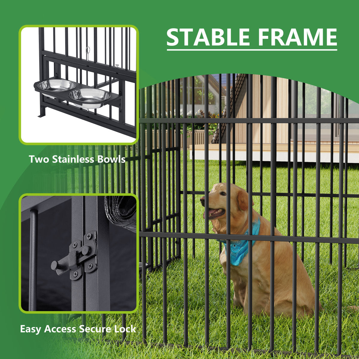 Large Dog Kennel Outdoor Pet Pens Dogs Run Enclosure Animal Hutch Metal Coop Fence With Roof Cover 6.6 L X 6.6 W X 6.4 H