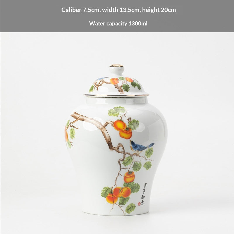 Simple Printed Enamel-Glazed General-Shape Ceramic Tea Caddy