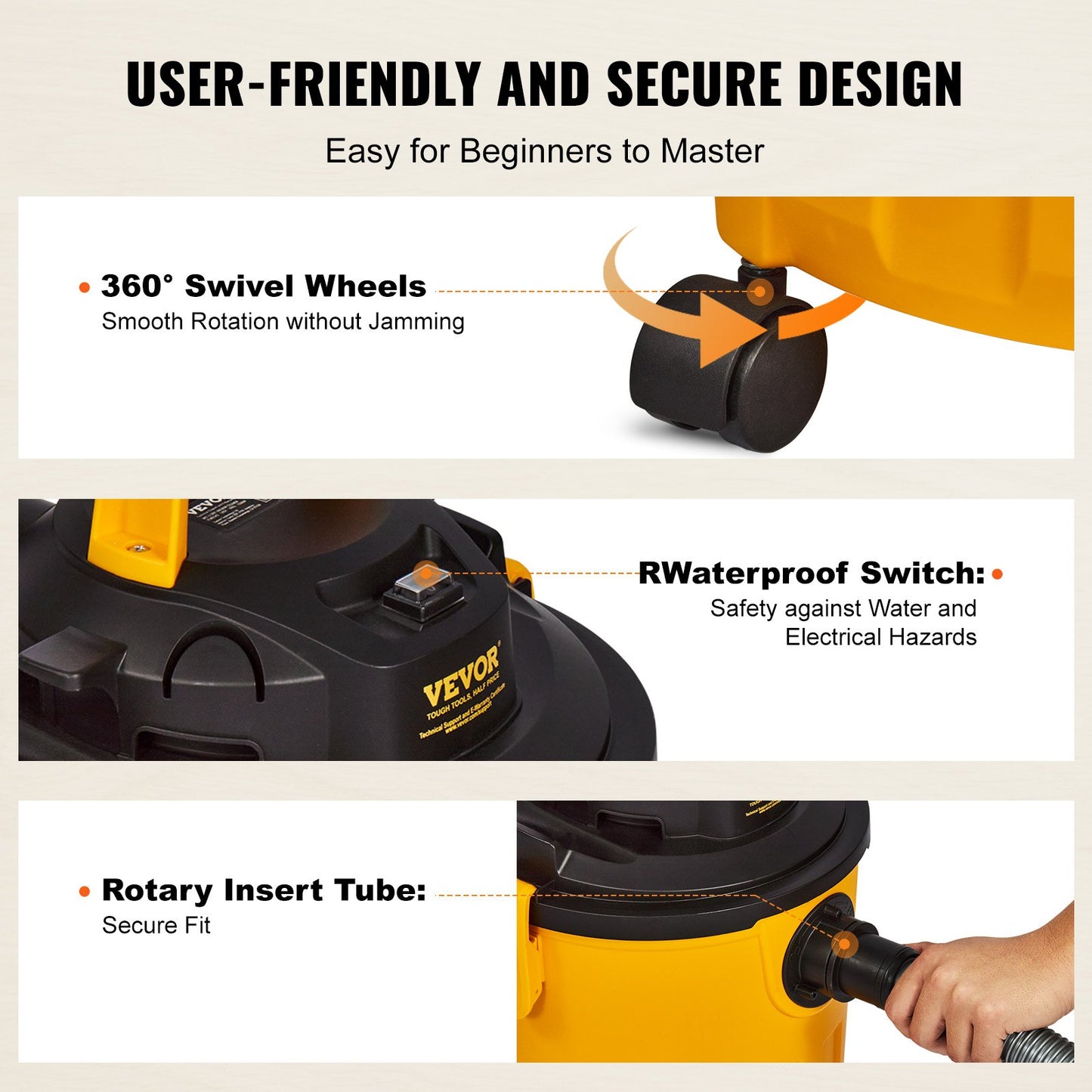 Shop Vacuum Wet And Dry, 5 Gallon 6 Peak HP Wet/Dry Vac, Powerful Suction With Blower Function With Attachments 2-in-1 Crevice Nozzle, Small Shop Vac Perfect For Carpet Debris, Pet Hair, Car