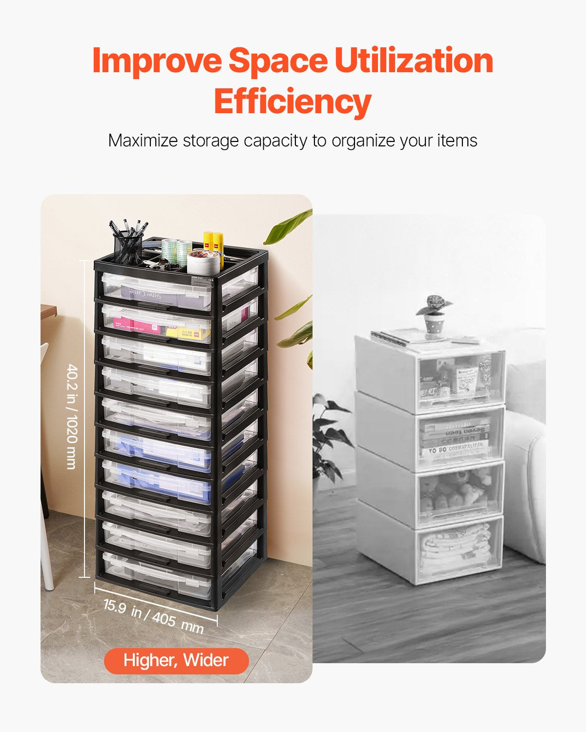 Plastic Storage Organizer, 10-Tier Large Capacity With Organizer Top, Black Frame Only, PP Material Multifunctional Scrapbook Storage, For Office Essentials Tools Arts And Crafts Supplies