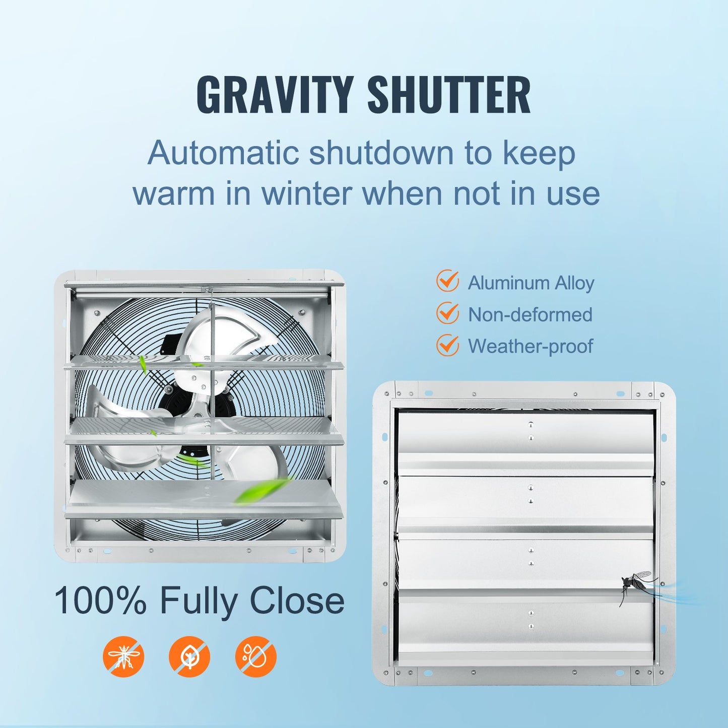 16'' Shutter Exhaust Fan, High-speed 2000 CFM, Aluminum Wall Mount Attic Fan With AC-motor, Ventilation And Cooling For Greenhouses, Garages, Sheds, Shops, FCC