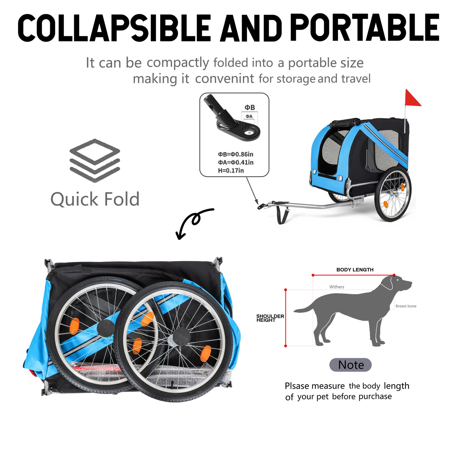 Large Folding Bike Trailer For Dogs - 100LB Capacity All-Terrain Pet Carrier, Durable Steel Frame For Cycling, Jogging, Camping & Outdoor Adventures, Black- Blue