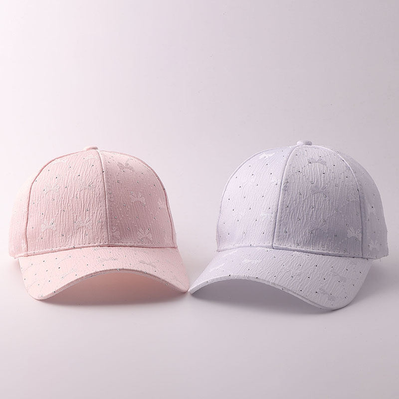 Korean-style Soft Style Bow Tie Rhinestone Baseball Cap With Textured Pleats And Breathable Brim Outdoor Versatile Hat For Outings With A Curved Brim