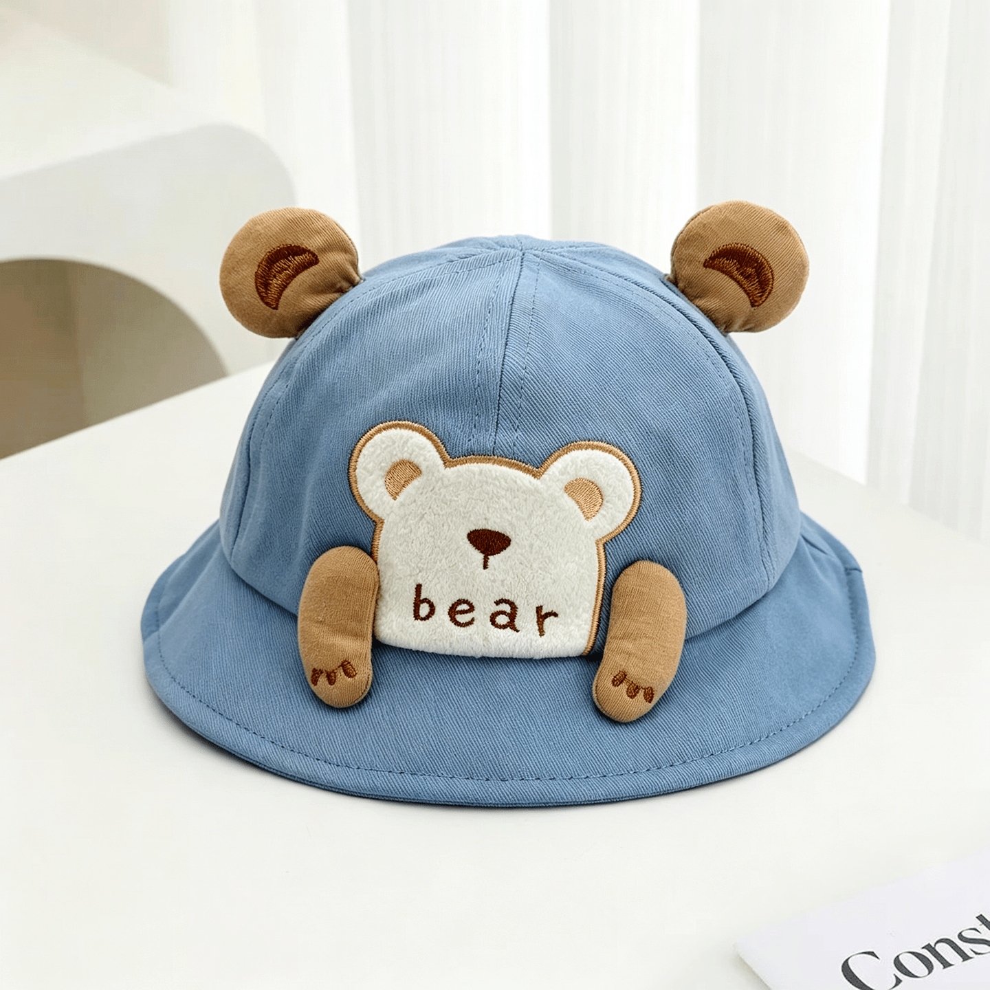 Summer Boys And Girls' Embroidered Letter Bear Style Fashionable And Cute Fishing Hat For Outdoor Shopping And Playing
