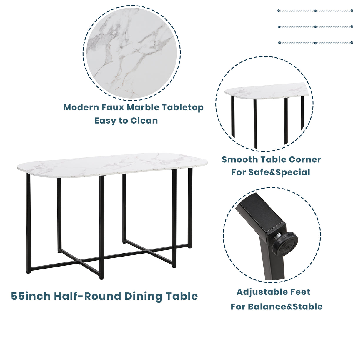 TOPMAx Modern 7- Piece Dining Table Set With Faux Marble Compact 55Inch Kitchen Table Set For 6 Black White