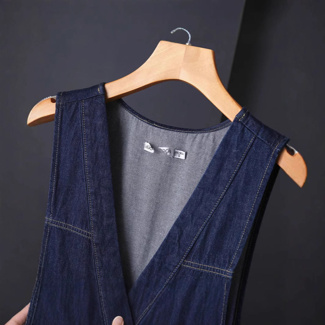 All-match Denim V-neck Vest Dress Japanese And Korean Style
