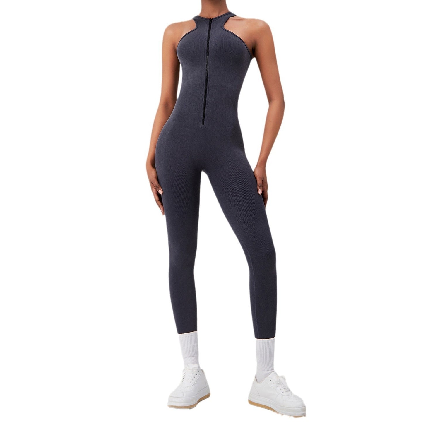 Nude Feel Zipper Quick-drying Wicking Beauty Back Yoga Jumpsuit