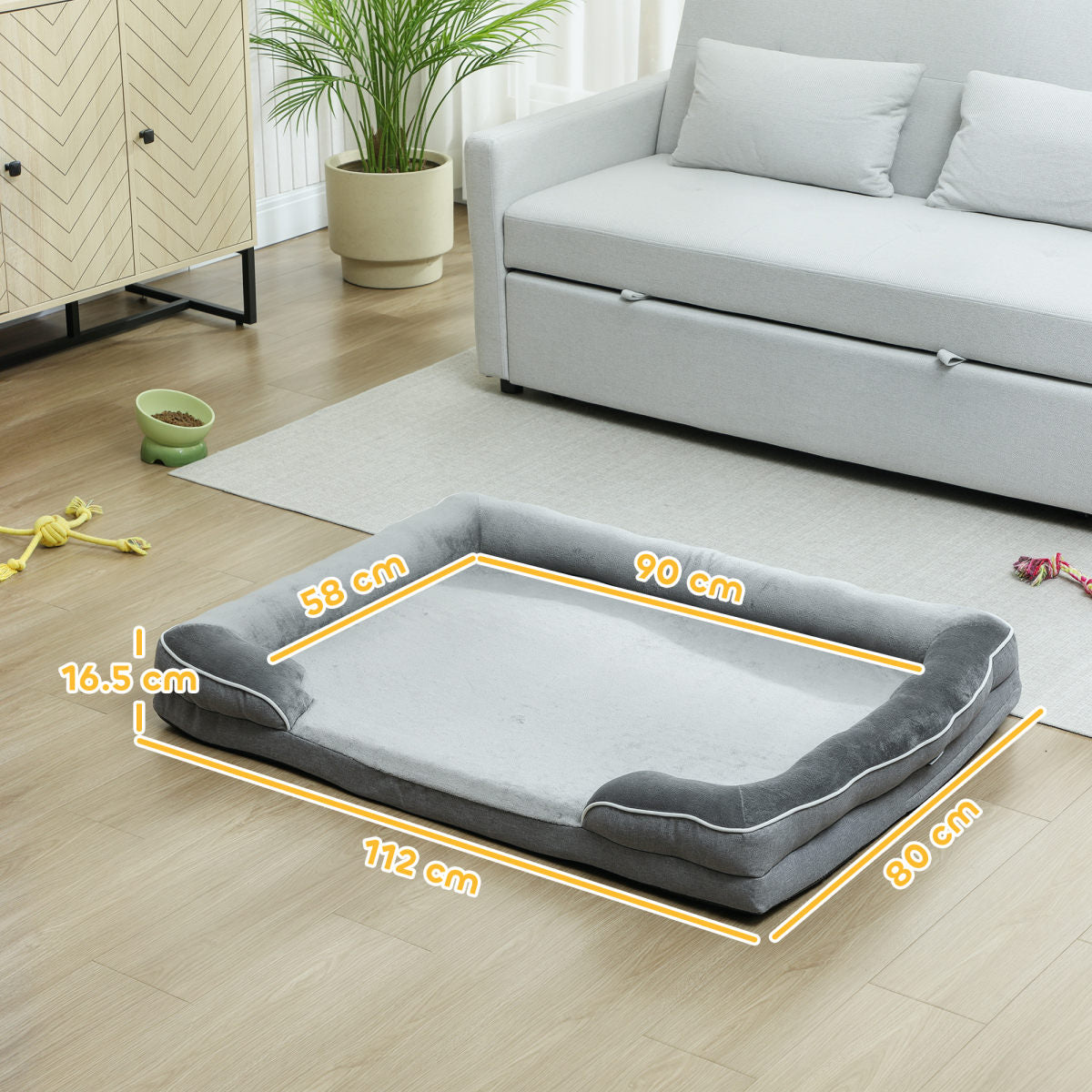 PawHut Dog Sofa Bed, Washable Pet Bed With Removable Cover And Non-Slip Bottom For Small, Medium And Large Dogs, Grey