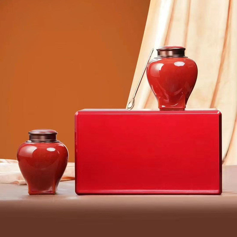Jianxi Premium Double Ceramic Canister Lacquered Wooden Box For Loose-Leaf Green And Black Tea Empty Gift Box