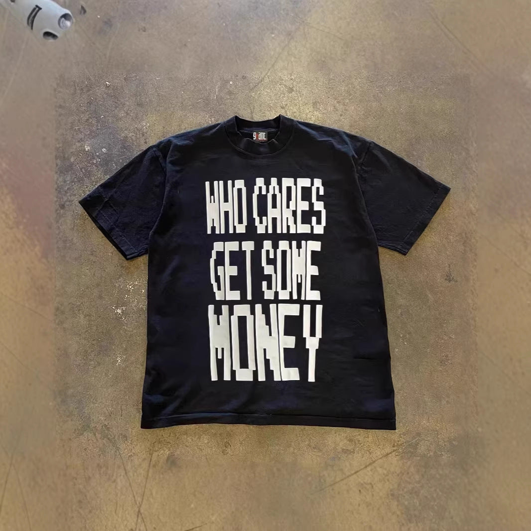 Only Care About Money Printed Couples Loose-fitting Short Sleeves