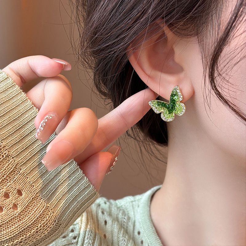 2026 Trendy Emerald Crystal Butterfly Dangle Earrings, Unique Designer Premium Delicate Ladies Daily Accessories