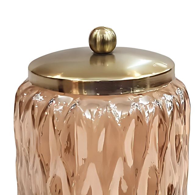 Glacier Amber Vanity Glass Jar Stylish Storage For Cotton Swabs,Rounds,Balls,Sponges & Bath Salts Decorative Canister For Bathroom, Bedroom Amber Finish
