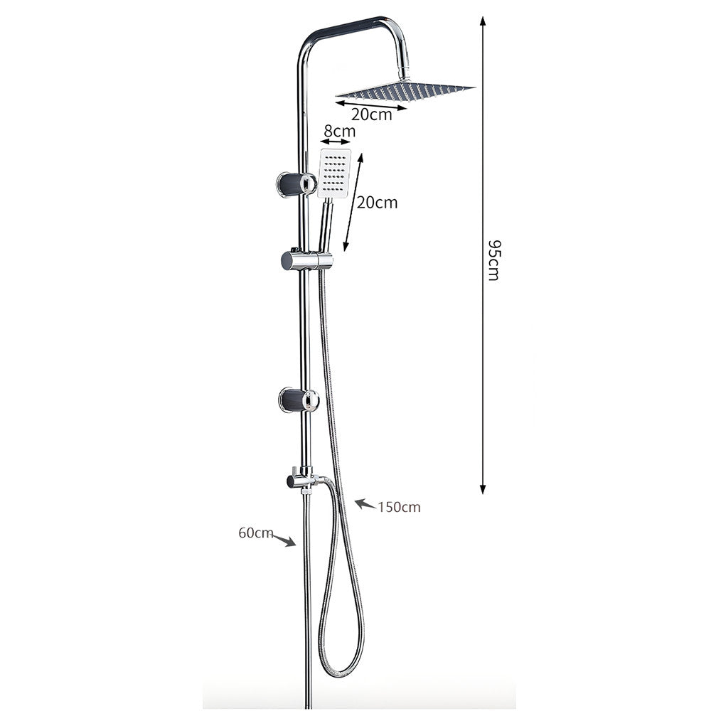 Bathroom Shower Kit Twin Head Square Fixed Head Riser Rail Bath Mixer Tap Set