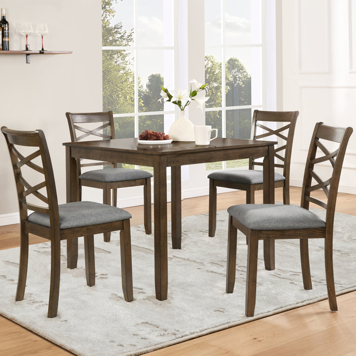 Dining Chairs Only, Wooden Dining Chairs Set of 4, Kitchen Chair with Padded Seat, Upholstered Side Chair for Dining Room, Living Room, Walnut