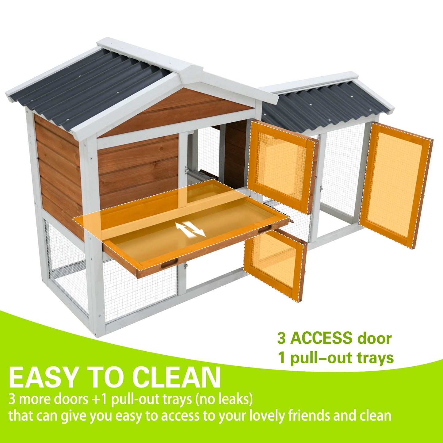 58 Wooden Outdoor Indoor Roof Waterproof Bunny Hutch Rabbit Cage Guinea Pig Coop PET House For Small To Medium Animals With Stairs And Cleaning Tray