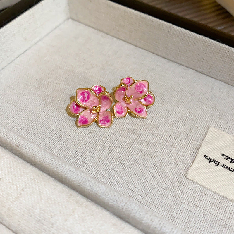 Niche Retro Floral Earrings - Vintage Enamel Coating Studs, Light Luxury Premium Versatile Elegant Ear Jewelry