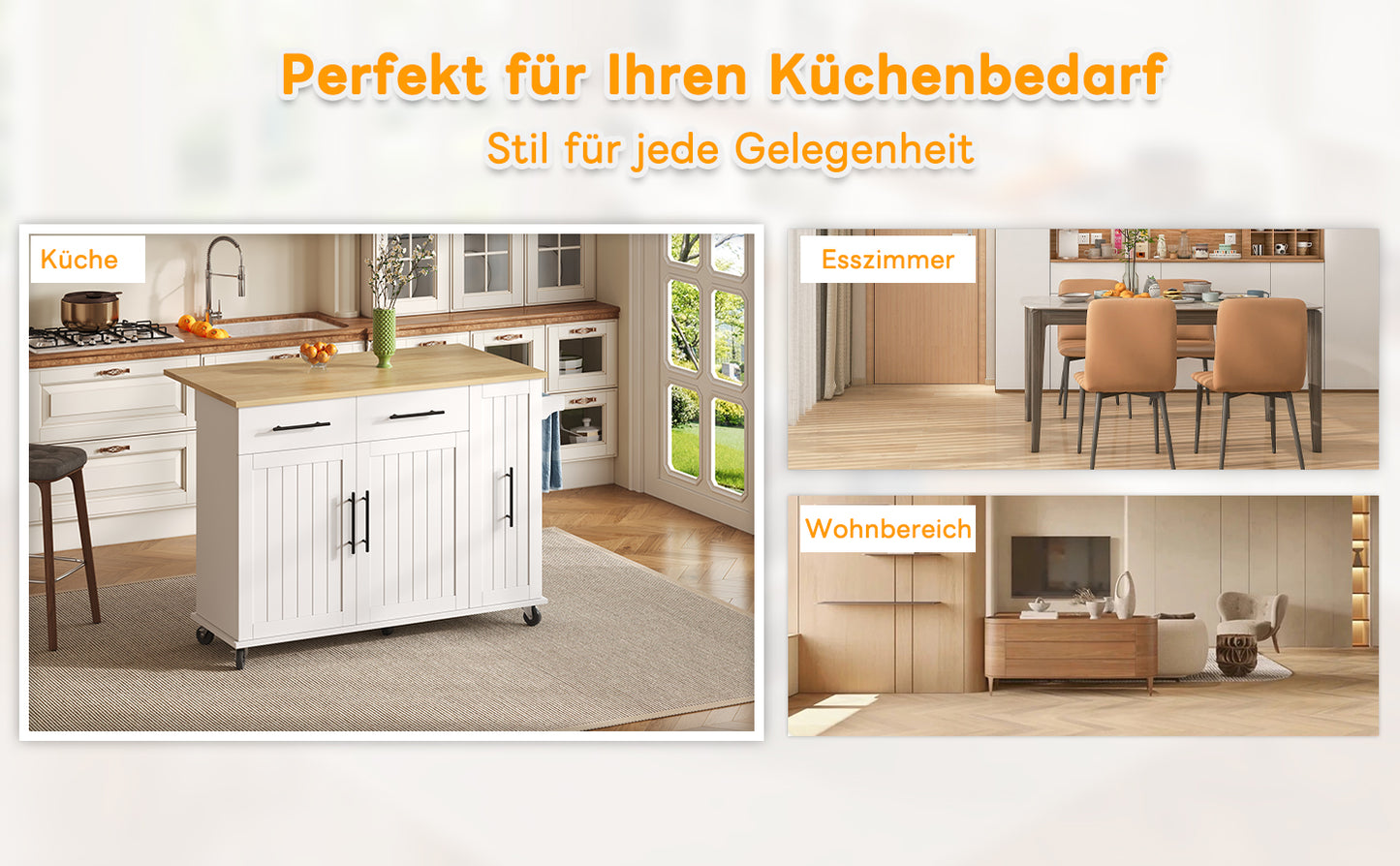 Kitchen Island With Drop Leaf, Storage Cart With 3 Tier Pull Out Cabinet Organizer, Internal Storage Rack, Rolling Cart On Wheels With Towel Bar & 2 Drawers For Dining Room, White