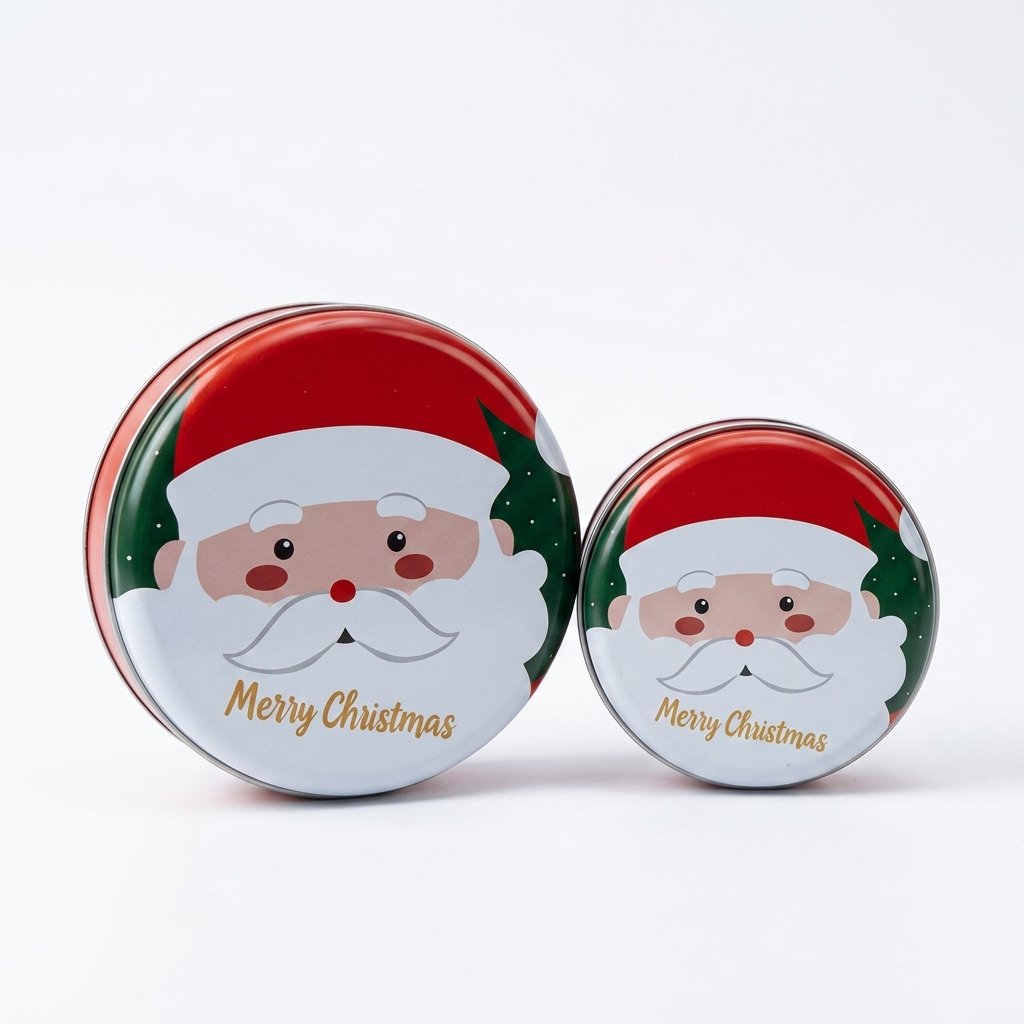 Christmas Santa Claus Round Metal Tin Gift Box