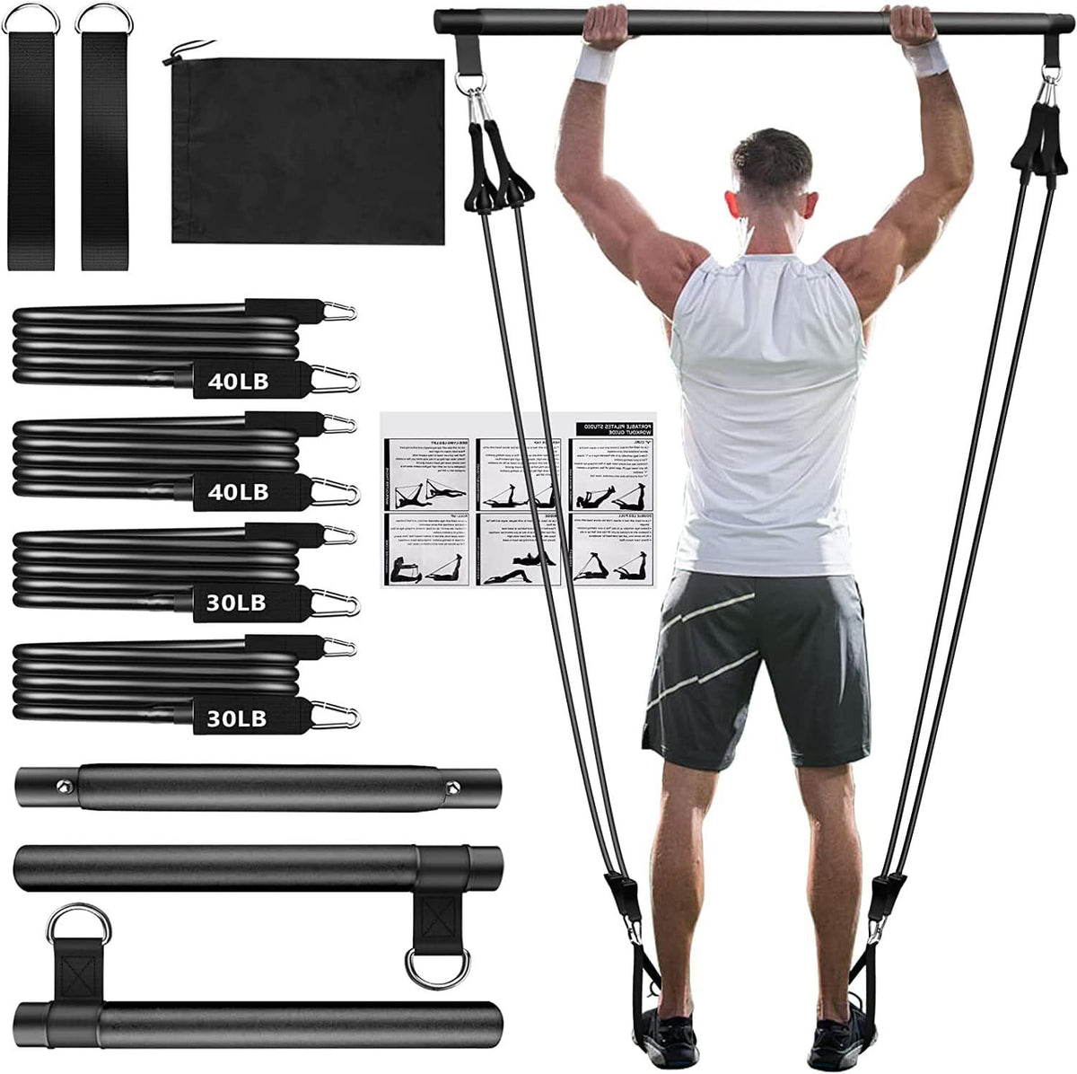 Pilates Bar Suit With Multifunction Resistance Band Pulling Rope Yoga Fitness
