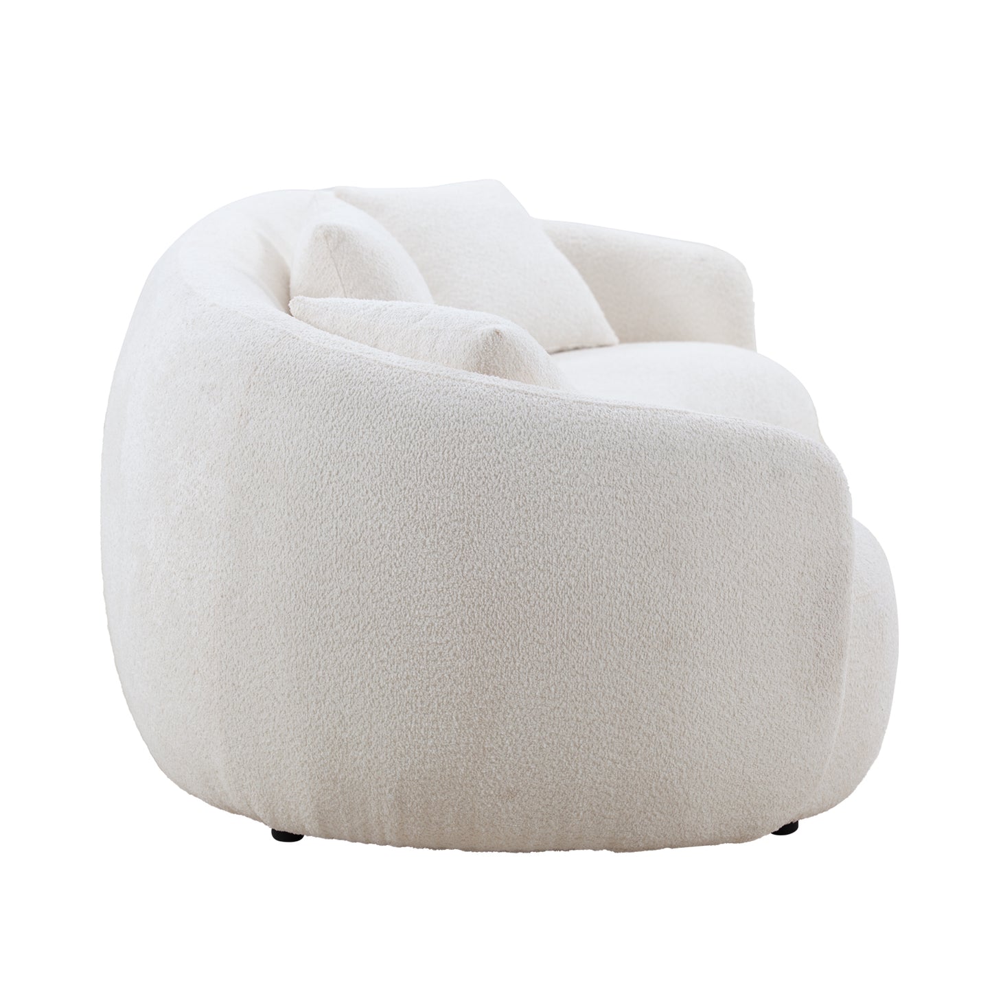 Mid Century Modern Curved Living Room Sofa, 4-Seat Boucle Fabric Couch For Bedroom, Office, Apartment, Off White Beige And White