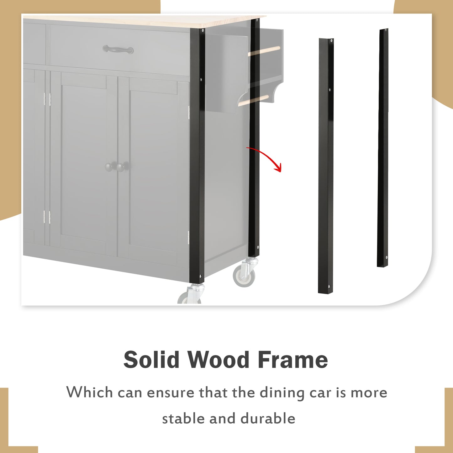 Kitchen Island Cart With Solid Wood Top And Locking Wheels,54.3 Inch Width,4 Door Cabinet And Two Drawers,Spice Rack, Towel Rack Black