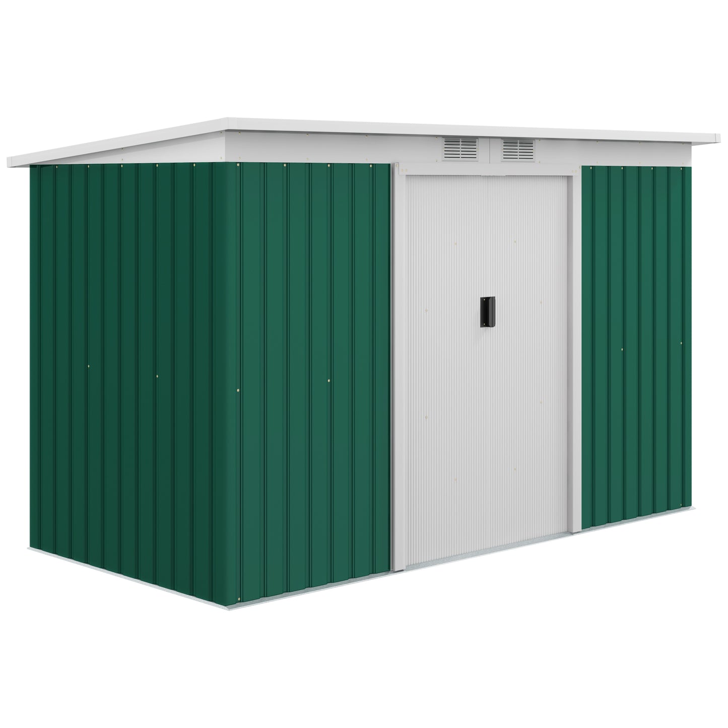 9'x4.5'x5.5' Rust Resistant Metal Garden Shed, Vented, Green White, Perfect For Backyard Lawn Tool Storage Garden Essentials