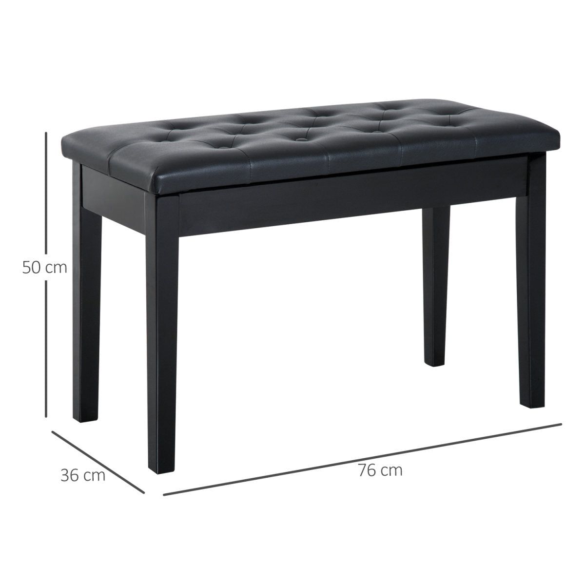 PU Leather Upholstered Piano Stool Makeup Stool Bench Dressing Table Seat With Storage 76x36x50cm, Black