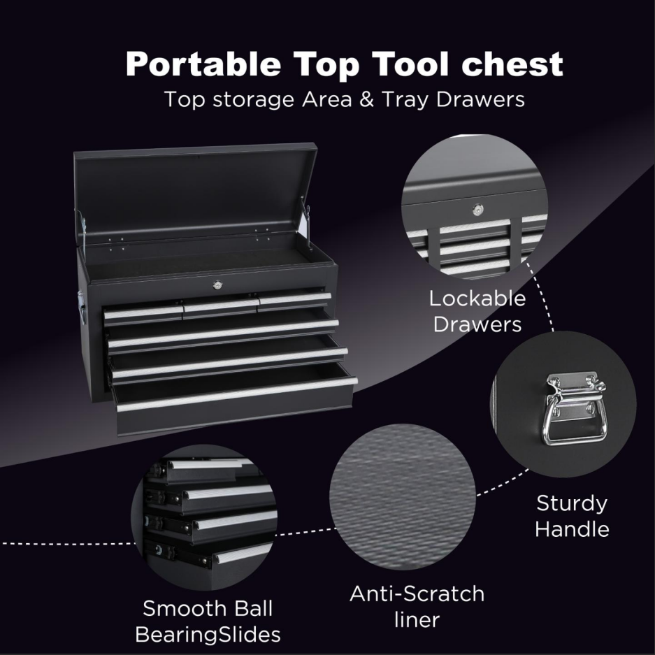 Tool Chest, 8-Drawer Rolling Tool Storage Cabinet With 2 In 1 Detachable Top Tool Box, Liner, Lockable Wheels, Side Hooks, Locking Mechanism, Metal Tool Cart For Garage