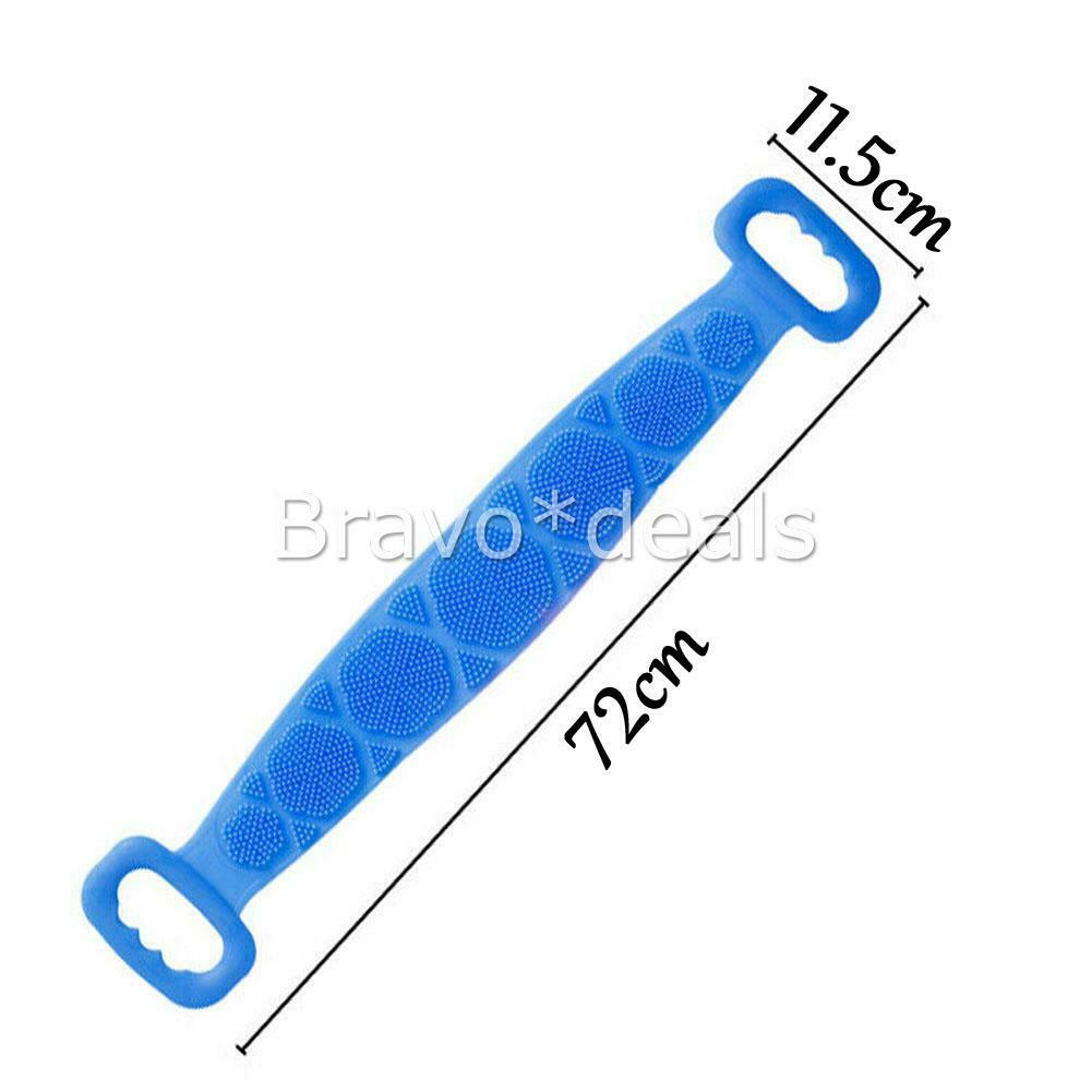 Bath Towel Silicone Exfoliating Back Strap Scrub Shower Body Scrubber Brush Wash Blue