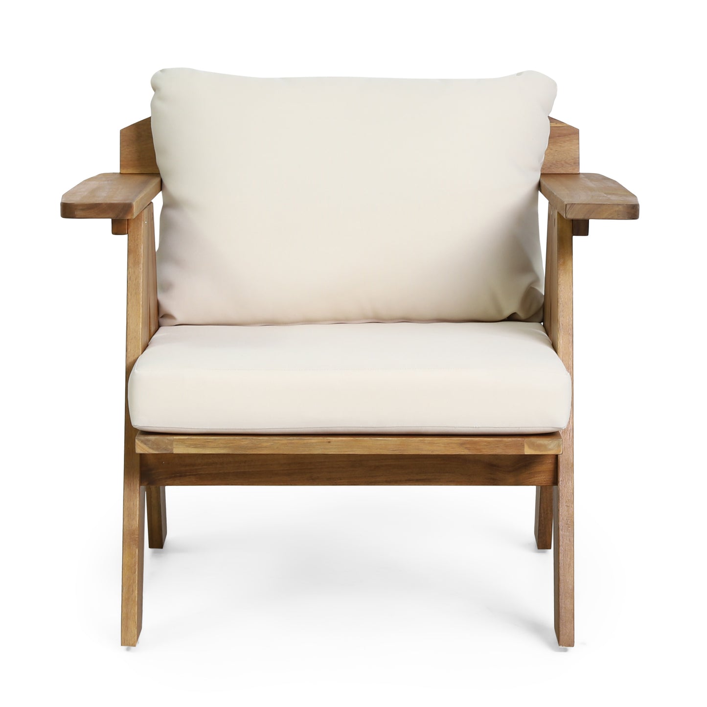 Outdoor Acacia Wood Club Chairs With Cushions Set Of 2 , Teak Finish Beige, 30.75 W X 30.25 D X 26.00 H