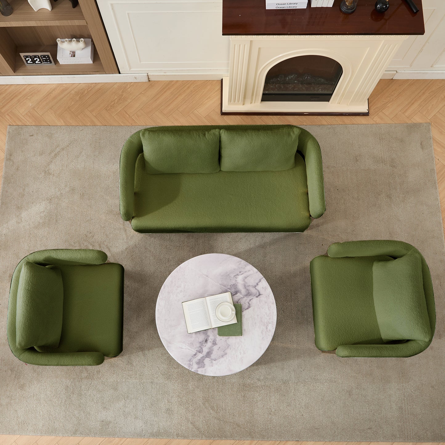 TS Modern Decorative Chair, Living Room Side Chair With Gold Metal Legs, No Wheels, Suitable For Dressing Area, Reception Room, Office,Teddy Fleece Upholstered Metal Foot Sofas Green