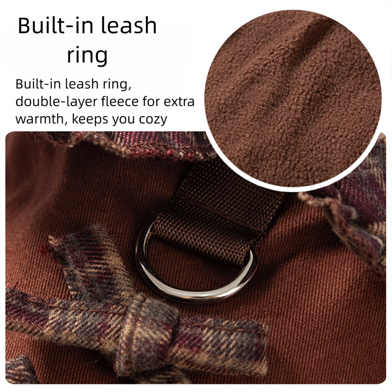 Cozy Brown Plaid Pet Sweater Dress - Fleece-Lined Dog Skirt And Cat Winter Clothes With Ruffle Trim