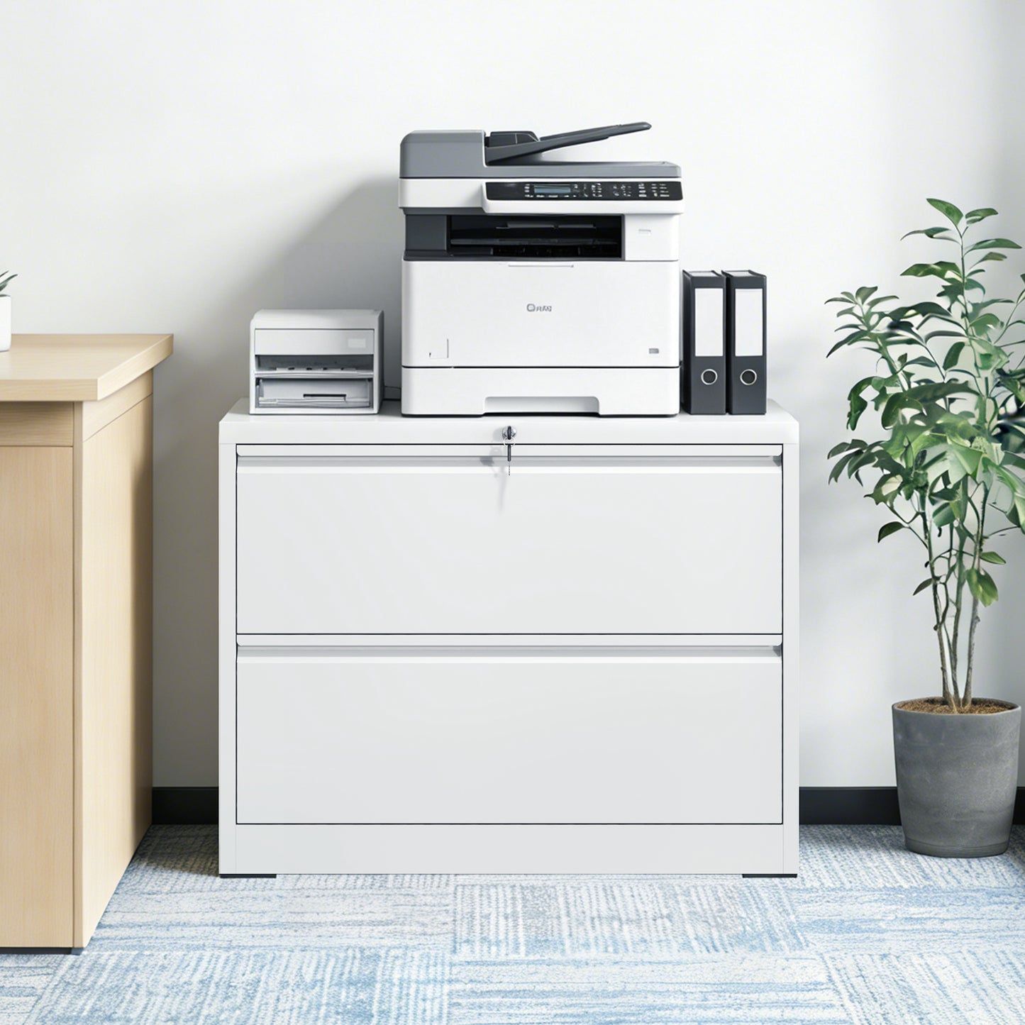 Lateral File Cabinet 2 Drawer, 35.4 Inch Wide Metal Filing Cabinet For Home Office, Locking File Cabinet With Anti-Tip Interlock, Heavy Duty Steel Storage For Letter Legal A4 Files