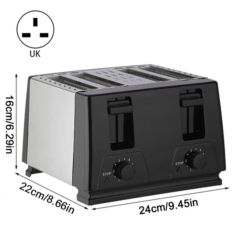 Kitchen Toaster 4 Slice Steel Variable Defrost Reheat Extra Wide Slot