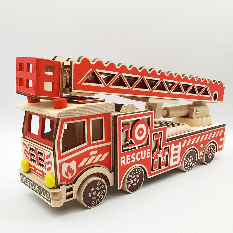 Wooden Fire Fighting Recovery Vehicle Adjustable Toy