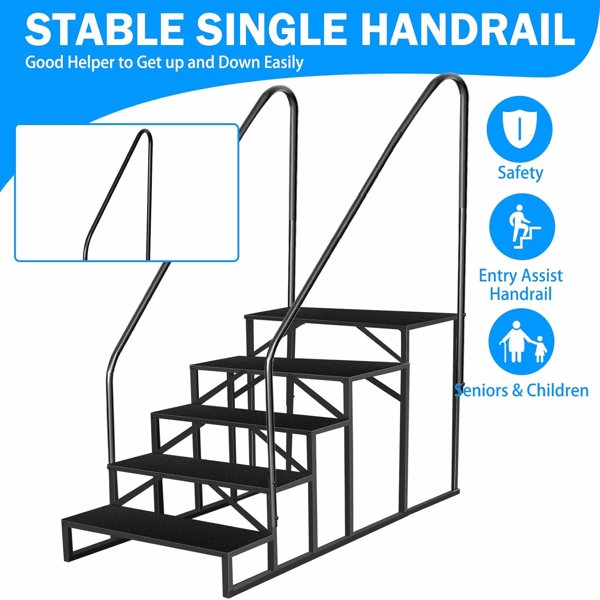 RV Stairs 5 Step Ladder,RV Steps Anti-Slip,Hot Tub Steps With Handrail,660 Lbs RV Ladder For 5th Wheel RV,Mobile Home Stairs