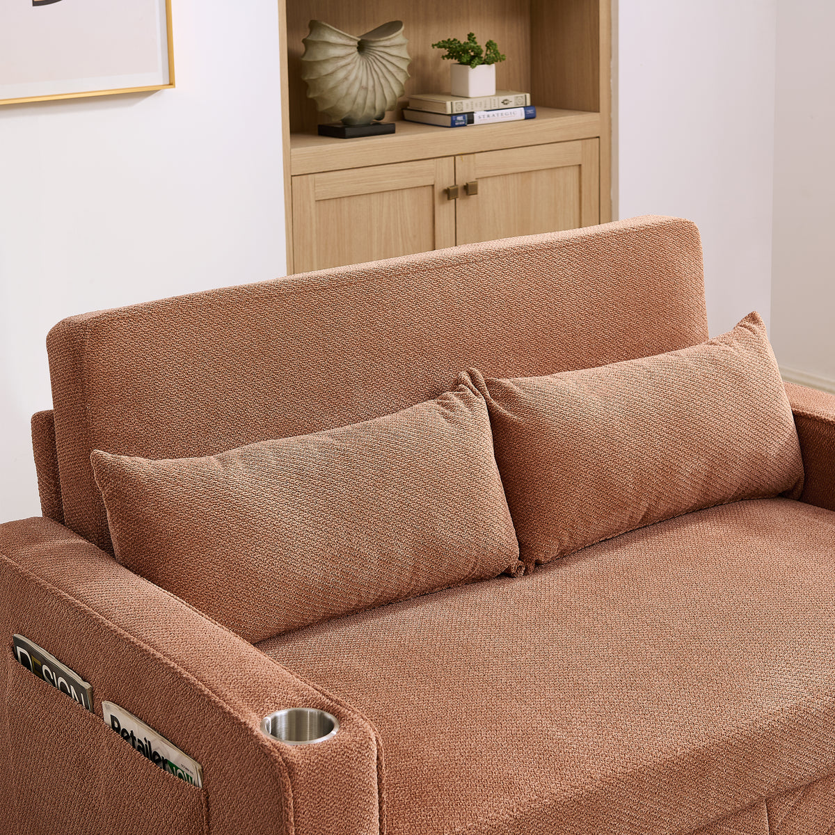 3-in-1 Minimalist Grand & Elegant Light Luxury 2-Seater Sofa Bed, Slide-to-Transform Design, USB Charging, Perfect For Napping, Orange