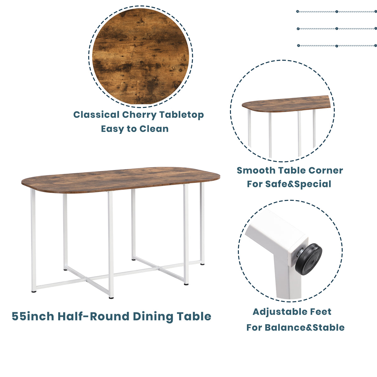 TOPMAx Modern 7- Piece Dining Table Set With Faux Marble Compact 55Inch Kitchen Table Set For 6 White Cherry