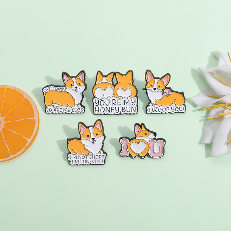 Orange Animal Corgi Dog Metal Brooch Clothing Accessories