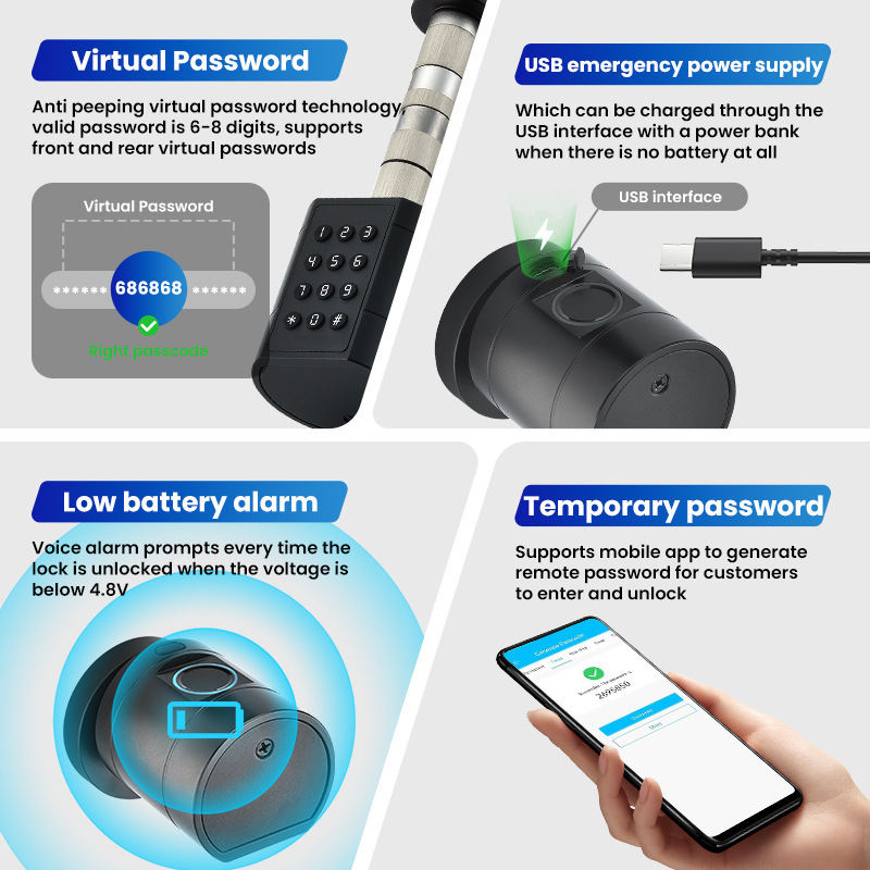 Smart Lock Cylinder Graffiti-proof Bluetooth Fingerprint Password Lock For Indoor Use