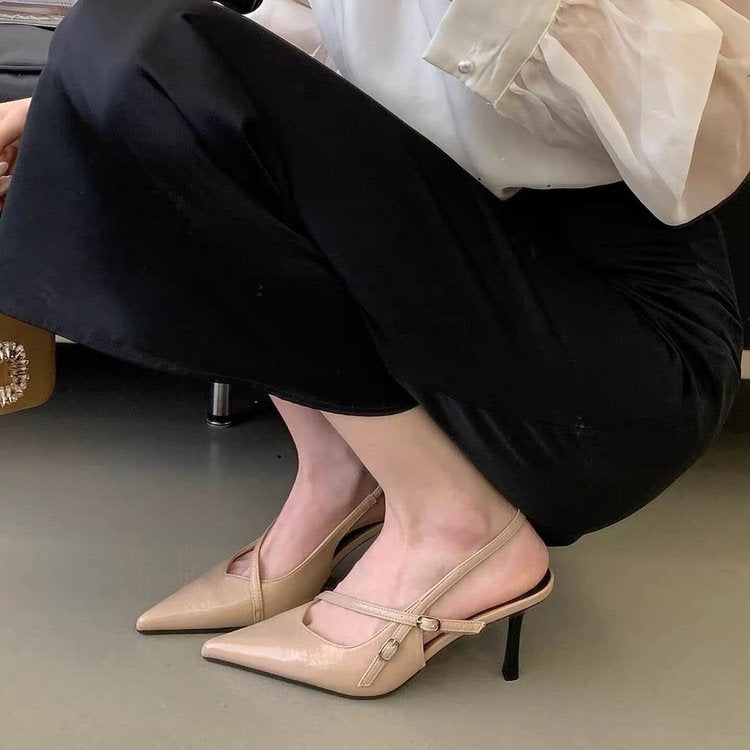 2026 Early Spring New Korean Style Women Pointed Toe Stiletto Heel Backless Shallow Cut Pumps, Elegant Mature Style Closed Toe High Heel Sandals