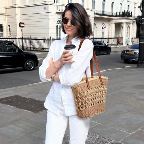 Tavaleu Straw Beach Bags for Women, Tote Handbag Shoulder Bag for Women, Beach Straw Purse Buckets Summer Fashion Hobo Bags