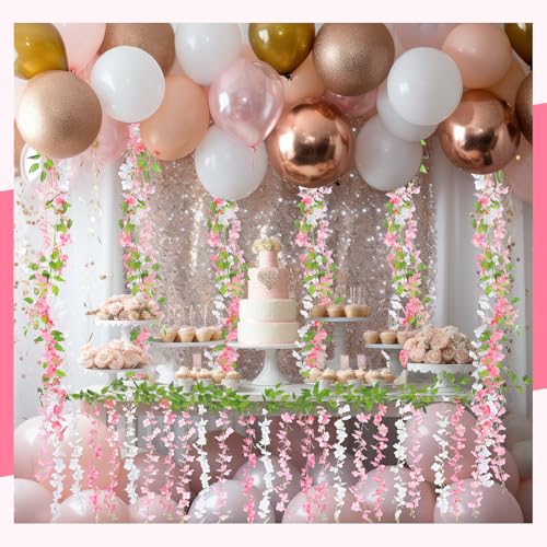 Thiccywoov 4pcs Wisteria Artificial Flowers Garland, 7.2Ft/Piece Wisteria Hanging Flowers Garland for Wedding Arch Decorat...
