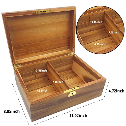 WELITTCON Wood Box Large Decorative Wooden Storage Box with Hinged Lid and Locking Key Premium Acacia Keepsake Chest Box M...