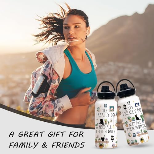 Uibunoo Gardening Gifts for Women, Plants Cat Water Bottle with Lid 32oz, Garden Gift for Plant Lovers Gardeners Lady Wome...