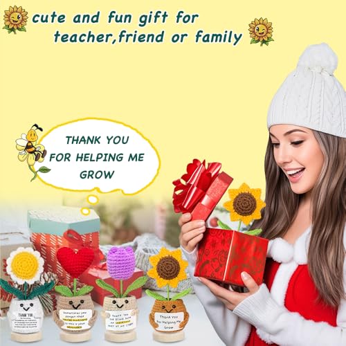 Teacher Appreciation Gifts,Emotional Support Crochet Sunflower Flowers Plants, Thank You for Helping Me Grow, Thank You Gi...