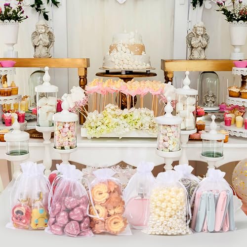 ENNIYU 100PCS Premium Sheer Organza Bags, White Wedding Favor Bags with Drawstring, 4x6 inches Jewelry Gift Pouch for Part...