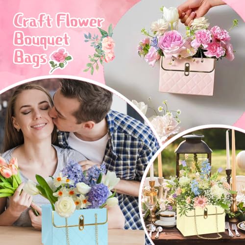 Florist Bouquet Paper Gift Box,4 Pack Folding Bouquet Flower Wrapping Boxes with Metal Chain Handle Basket Packaging Handb...
