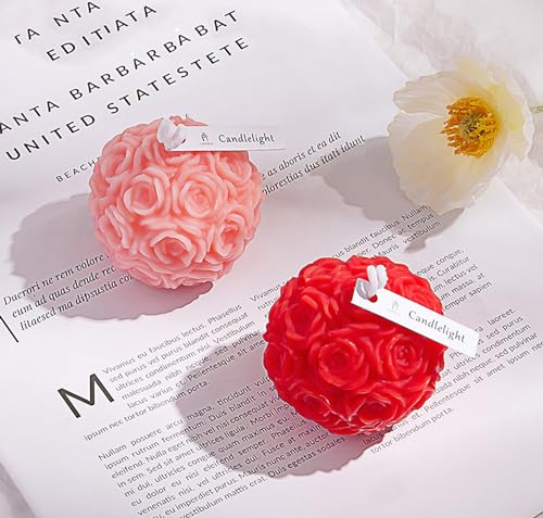 Rose Ball Shaped Aesthetic Scented Candle,380G Handmade Spherical Rose Flower Soy Wax Aroma Art Decorative Candle for Tabl...